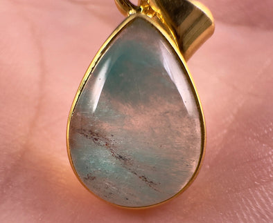 AJOITE Pendant - Tear Drop - Rare 18k Gold AJOITE included Quartz Crystal Pendant from Messina, South Africa, 53942-Throwin Stones