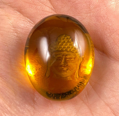 AMBER Crystal Buddha - Crystal Carving, Housewarming Gift, Home Decor, Healing Crystals and Stones, 52543-Throwin Stones