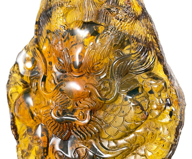 AMBER Crystal Dragon - UV Reactive - Crystal Carving, Housewarming Gift, Home Decor, Healing Crystals and Stones, 52662-Throwin Stones