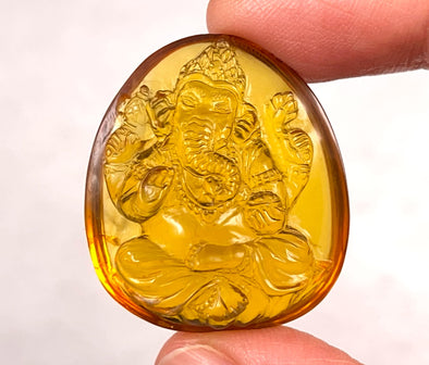 AMBER Crystal Ganesha - Crystal Carving, Housewarming Gift, Home Decor, Healing Crystals and Stones, 52693-Throwin Stones