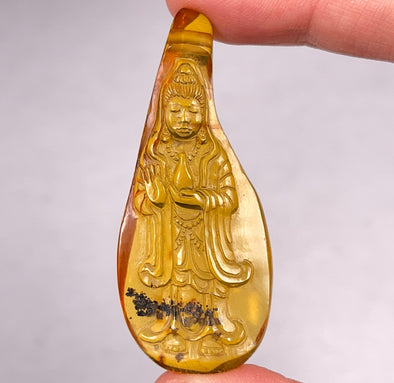AMBER Crystal Kuan Yin - Crystal Carving, Housewarming Gift, Home Decor, Healing Crystals and Stones, 52673-Throwin Stones