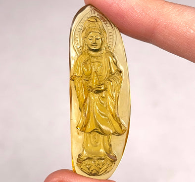 AMBER Crystal Kuan Yin - Crystal Carving, Housewarming Gift, Home Decor, Healing Crystals and Stones, 52674-Throwin Stones