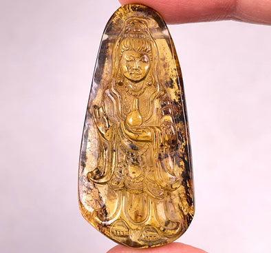 AMBER Crystal Kuan Yin - Crystal Carving, Housewarming Gift, Home Decor, Healing Crystals and Stones, 52676-Throwin Stones
