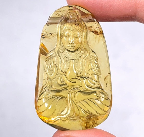 AMBER Crystal Kuan Yin - Crystal Carving, Housewarming Gift, Home Decor, Healing Crystals and Stones, 52679-Throwin Stones