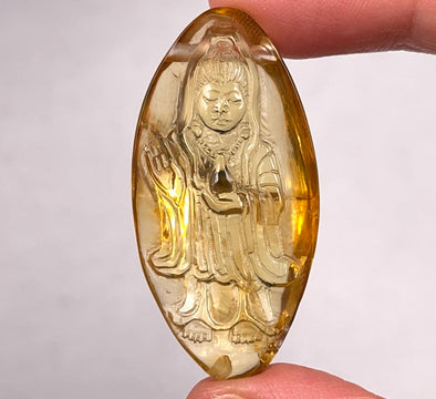 AMBER Crystal Kuan Yin - Crystal Carving, Housewarming Gift, Home Decor, Healing Crystals and Stones, 52683-Throwin Stones