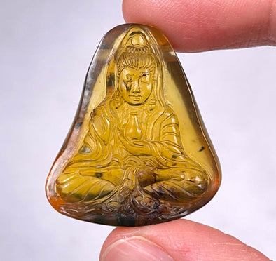 AMBER Crystal Kuan Yin - Crystal Carving, Housewarming Gift, Home Decor, Healing Crystals and Stones, 52684-Throwin Stones