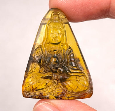 AMBER Crystal Kuan Yin - Crystal Carving, Housewarming Gift, Home Decor, Healing Crystals and Stones, 52694-Throwin Stones