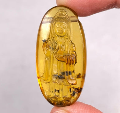 AMBER Crystal Kuan Yin - Crystal Carving, Housewarming Gift, Home Decor, Healing Crystals and Stones, 52698-Throwin Stones