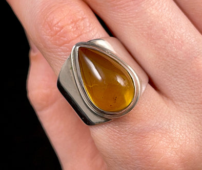 AMBER Ring - Sterling Silver, Flawless AAA, Size 9 - Amber Stone, Crystal Ring, Handmade Jewelry, Healing Crystals and Stones, 52648-Throwin Stones