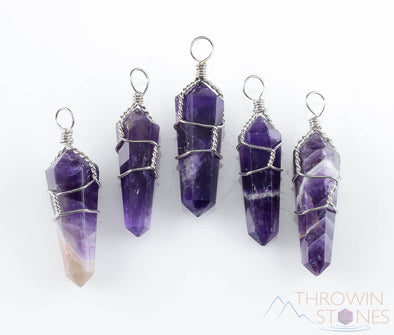AMETHYST Crystal Pendant - Wire Wrapped Crystal Necklace, Crystal Points, Birthstone, Handmade Jewelry, E0141-Throwin Stones