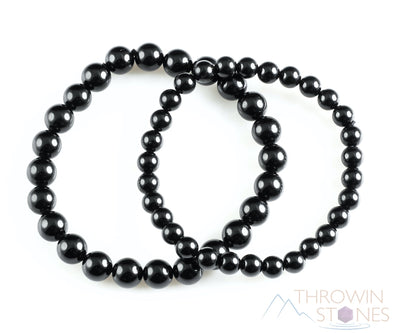 BLACK TOURMALINE Crystal Bracelet - Round Beads - Beaded Bracelet, EMF and Empath Protection, Handmade Jewelry, E1050-Throwin Stones