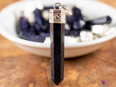 BLUE GOLDSTONE Crystal Pendant - Crystal Points, Pendulum, Handmade Jewelry, Healing Crystals and Stones, E1930-Throwin Stones