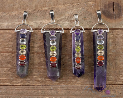 CHAKRA Crystal Pendant - Amethyst, Tigers Eye, Clear Quartz - Crystal Points, Handmade Jewelry, Chakra Necklace for Women, E1115-Throwin Stones