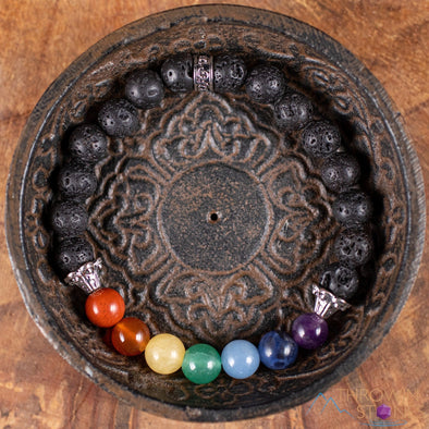 CHAKRA & LAVA ROCK Crystal Bracelet - Round Beads - Aromatherapy Diffuser Bracelet, Beaded Bracelet, Handmade Jewelry, E0459-Throwin Stones
