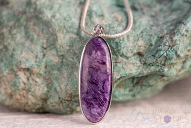 CHAROITE Crystal Pendant - Sterling Silver, Oval - Handmade Jewelry, Healing Crystals and Stones, J1622-Throwin Stones