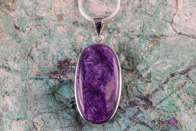 CHAROITE Crystal Pendant - Sterling Silver, Oval - Handmade Jewelry, Healing Crystals and Stones, J1632-Throwin Stones