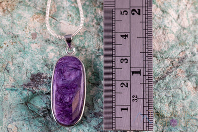 CHAROITE Crystal Pendant - Sterling Silver, Oval - Handmade Jewelry, Healing Crystals and Stones, J1638-Throwin Stones