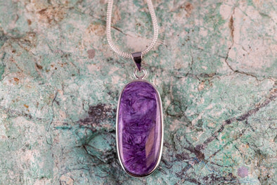 CHAROITE Crystal Pendant - Sterling Silver, Oval - Handmade Jewelry, Healing Crystals and Stones, J1638-Throwin Stones