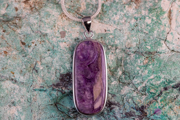CHAROITE Crystal Pendant - Sterling Silver, Oval - Handmade Jewelry, Healing Crystals and Stones, J1672-Throwin Stones