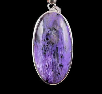 CHAROITE Crystal Pendant - Top Grade, Sterling Silver, Oval - Handmade Jewelry, Healing Crystals and Stones, 52553-Throwin Stones