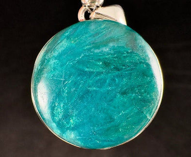 CHRYSOCOLLA Crystal Pendant - Gem Silica, Blue Chalcedony, Sterling Silver, Circle - Fine Jewelry, Healing Crystals and Stones, 54182-Throwin Stones