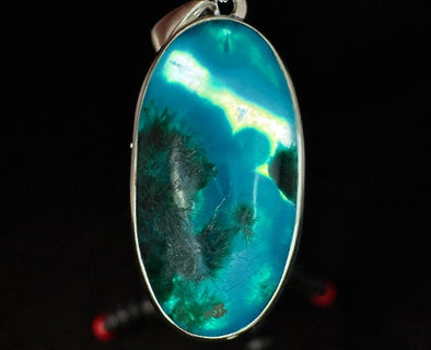 CHRYSOCOLLA Crystal Pendant - Gem Silica, Blue Chalcedony, Sterling Silver, Oval - Fine Jewelry, Healing Crystals and Stones, 54181-Throwin Stones