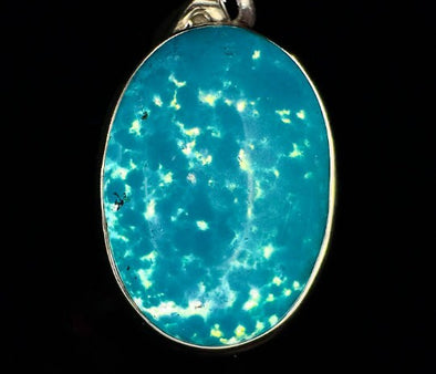 CHRYSOCOLLA Crystal Pendant - Gem Silica, Blue Chalcedony, Sterling Silver, Oval - Fine Jewelry, Healing Crystals and Stones, 54186-Throwin Stones