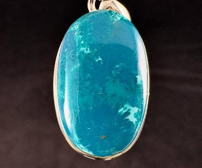 CHRYSOCOLLA Crystal Pendant - Gem Silica, Blue Chalcedony, Sterling Silver, Oval - Fine Jewelry, Healing Crystals and Stones, 54187-Throwin Stones