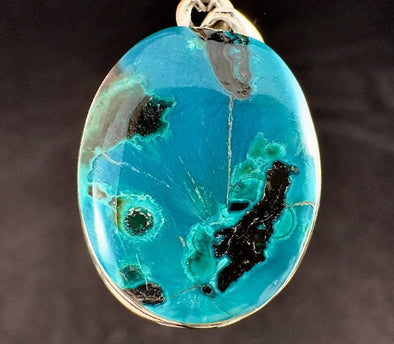 CHRYSOCOLLA Crystal Pendant - Gem Silica, Blue Chalcedony, Sterling Silver, Oval - Fine Jewelry, Healing Crystals and Stones, 54197-Throwin Stones