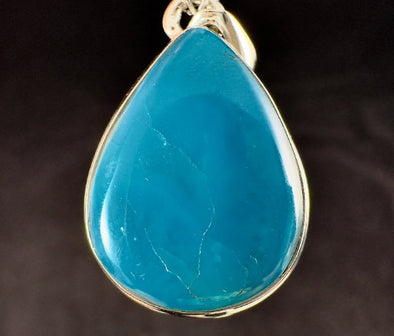 CHRYSOCOLLA Crystal Pendant - Gem Silica, Blue Chalcedony, Sterling Silver, Teardrop - Fine Jewelry, Healing Crystals and Stones, 54192-Throwin Stones
