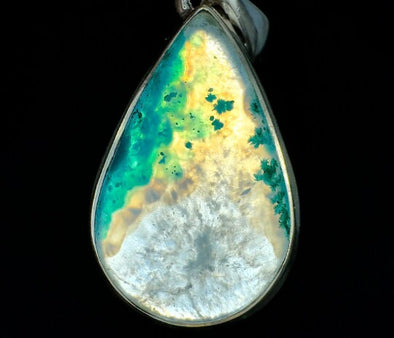 CHRYSOCOLLA Crystal Pendant - Gem Silica, Blue Chalcedony, Sterling Silver, Teardrop - Fine Jewelry, Healing Crystals and Stones, 54194-Throwin Stones