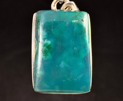 CHRYSOCOLLA Crystal Pendant - Gem Silica - Genuine Polished Chrysocolla Rectangle Cabochon Set in an Open Back Sterling Silver Bezel, 53159-Throwin Stones
