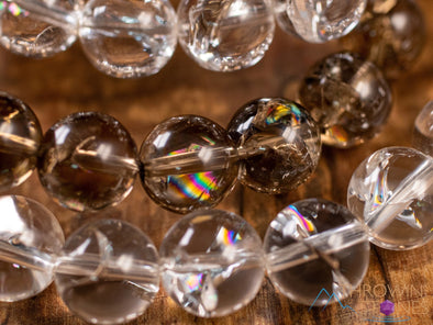 CLEAR or SMOKY QUARTZ Crystal Bracelet w Rainbow Flash - Round Beads - Beaded Bracelet, Handmade Jewelry, Healing Crystal Bracelet, E1935-Throwin Stones