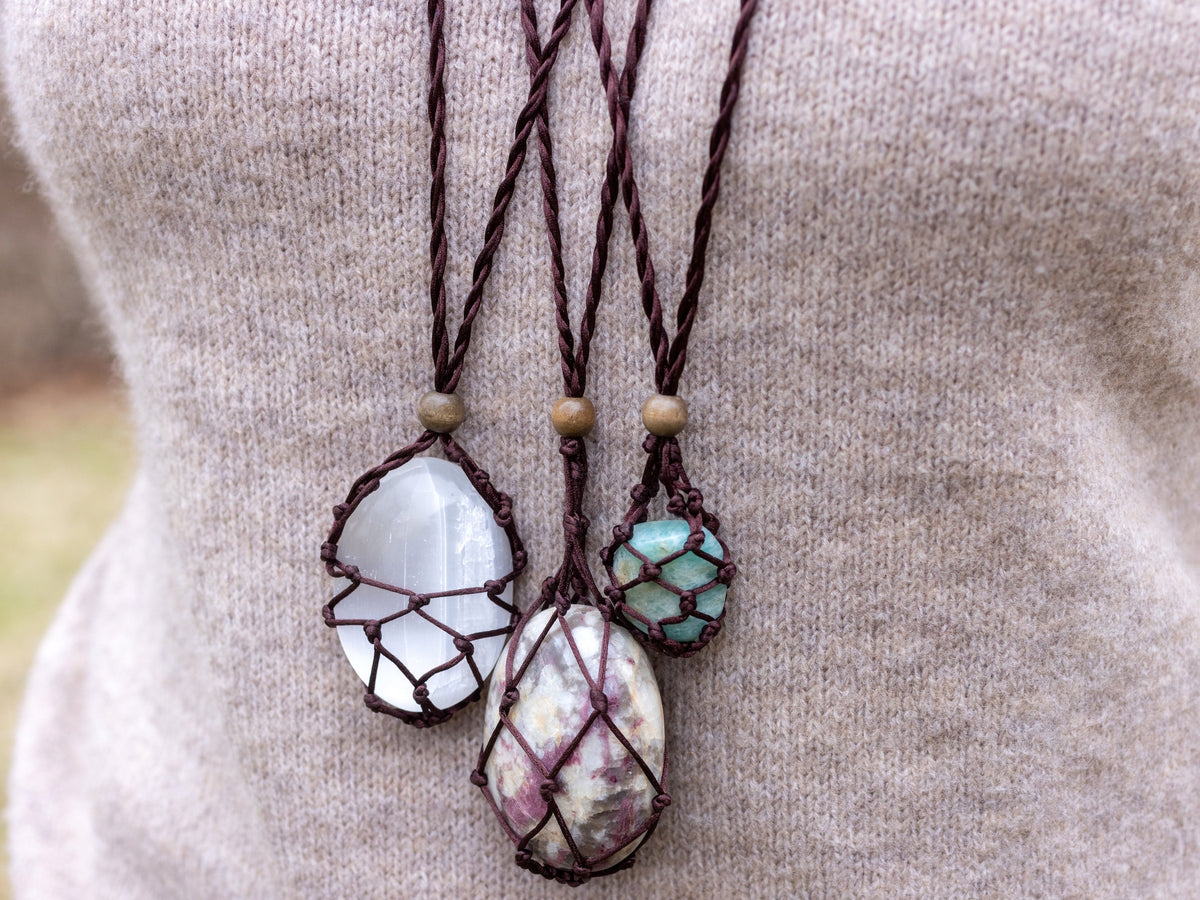 Macrame Necklace | Prehnite Ruby in Fuchsite outlet