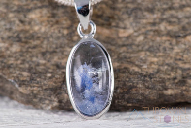 DUMORTIERITE in QUARTZ Crystal Pendant - Sterling Silver, Oval - Handmade Jewelry, Healing Crystals and Stones, J1509-Throwin Stones