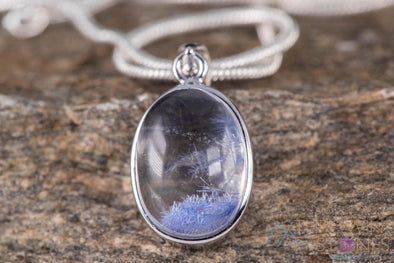 DUMORTIERITE in QUARTZ Crystal Pendant - Sterling Silver, Oval - Handmade Jewelry, Healing Crystals and Stones, J1512-Throwin Stones