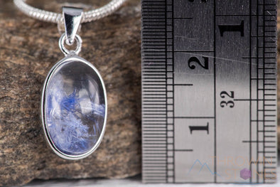 DUMORTIERITE in QUARTZ Crystal Pendant - Sterling Silver, Oval - Handmade Jewelry, Healing Crystals and Stones, J1513-Throwin Stones