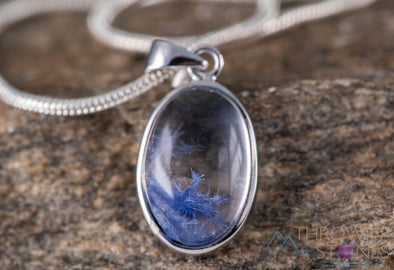 DUMORTIERITE in QUARTZ Crystal Pendant - Sterling Silver, Oval - Handmade Jewelry, Healing Crystals and Stones, J1514-Throwin Stones