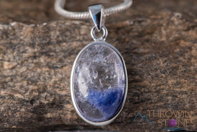DUMORTIERITE in QUARTZ Crystal Pendant - Sterling Silver, Oval - Handmade Jewelry, Healing Crystals and Stones, J1521-Throwin Stones