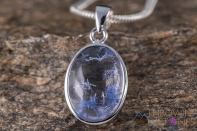 DUMORTIERITE in QUARTZ Crystal Pendant - Sterling Silver, Oval - Handmade Jewelry, Healing Crystals and Stones, J1522-Throwin Stones