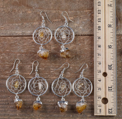 Dream Catcher Earrings, CITRINE Crystal - Statement Earrings, Handmade Jewelry, Healing Crystals and Stones, E0546-Throwin Stones