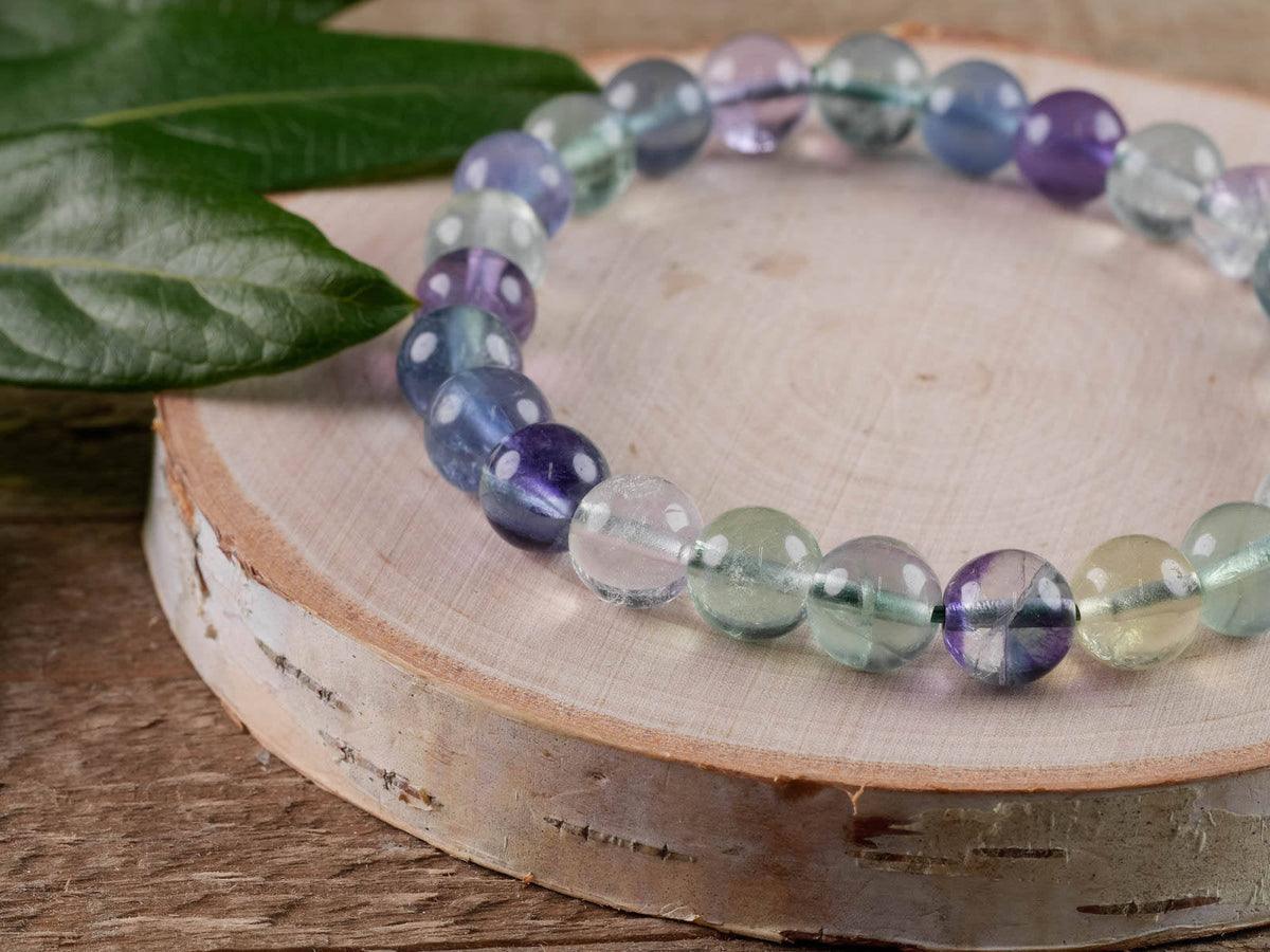 FLUORITE Crystal Bracelet - Round Beads - Beaded Bracelet
