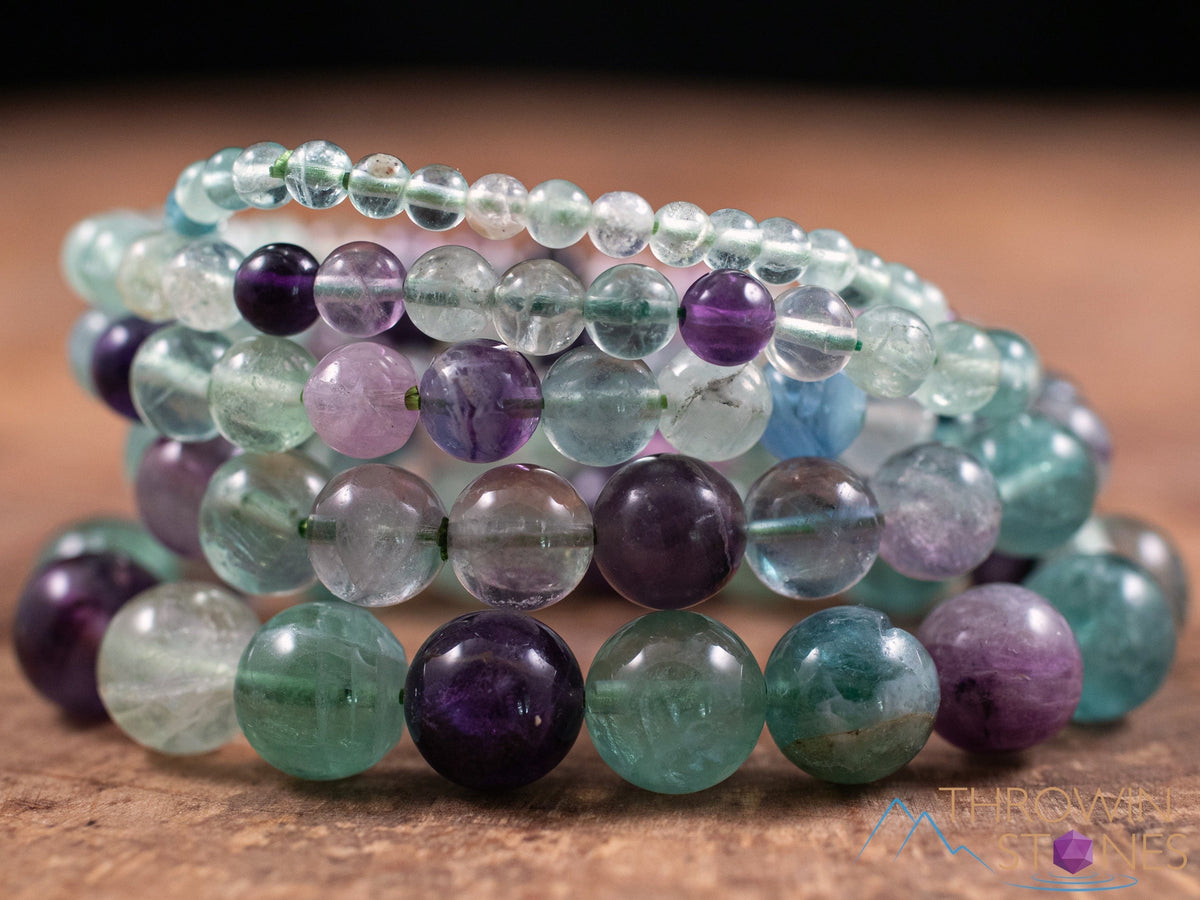 Rainbow Fluorite Elastic Bracelet - 6mm & 8mm Beads