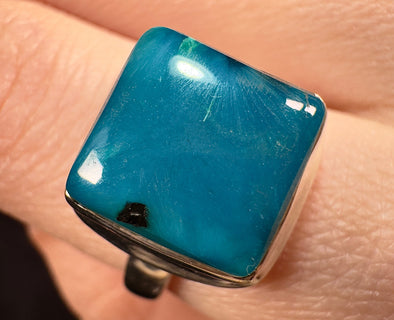 GEM SILICA Crystal Ring - Size 6, Square - Rare Polished Chrysocolla Sterling Silver Gemstone Ring from Arizona, 54024-Throwin Stones