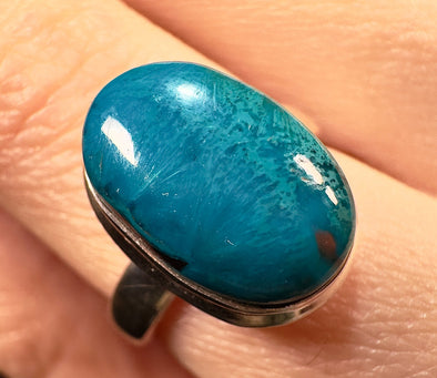 GEM SILICA Crystal Ring - Size 6.25, Oval - Rare Polished Chrysocolla Sterling Silver Gemstone Ring from Arizona, 54017-Throwin Stones