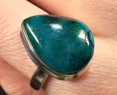 GEM SILICA Crystal Ring - Size 7, Teardrop - Rare Polished Chrysocolla Sterling Silver Gemstone Ring from Arizona, 54019-Throwin Stones