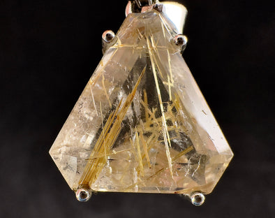 GOLDEN RUTILATED QUARTZ Crystal Pendant - Sterling Silver, Cabochon - Fine Jewelry, Healing Crystals and Stones, Gift for Him, 54417-Throwin Stones
