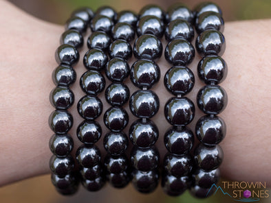 HEMATITE Crystal Bracelet - Round Beads - Beaded Bracelet, Handmade Jewelry, Healing Crystal Bracelet, E1728-Throwin Stones