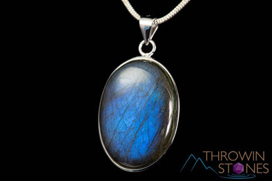 LABRADORITE Crystal Pendant - Sterling Silver, Oval - Handmade Jewelry, Healing Crystals and Stones, J1431-Throwin Stones