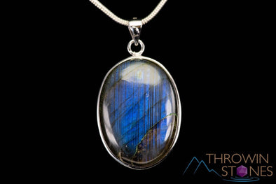 LABRADORITE Crystal Pendant - Sterling Silver, Oval - Handmade Jewelry, Healing Crystals and Stones, J1435-Throwin Stones